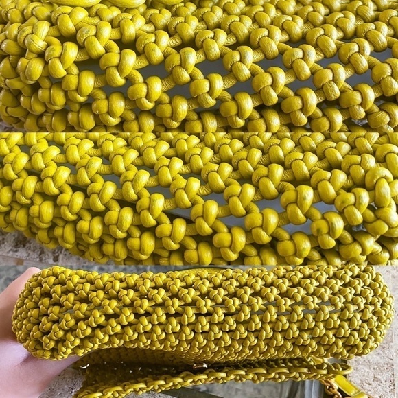 Tory Burch Bag Kira Chevron Macrame Woven Small Shoulder Leather Pear GUC - Picture 14 of 16